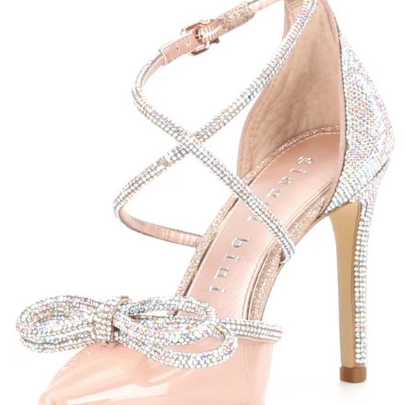 Ezlynn Clear Rhinestone Embellished Bow Pointed Toe Pumps- Rose Gold - Picture 4 of 8